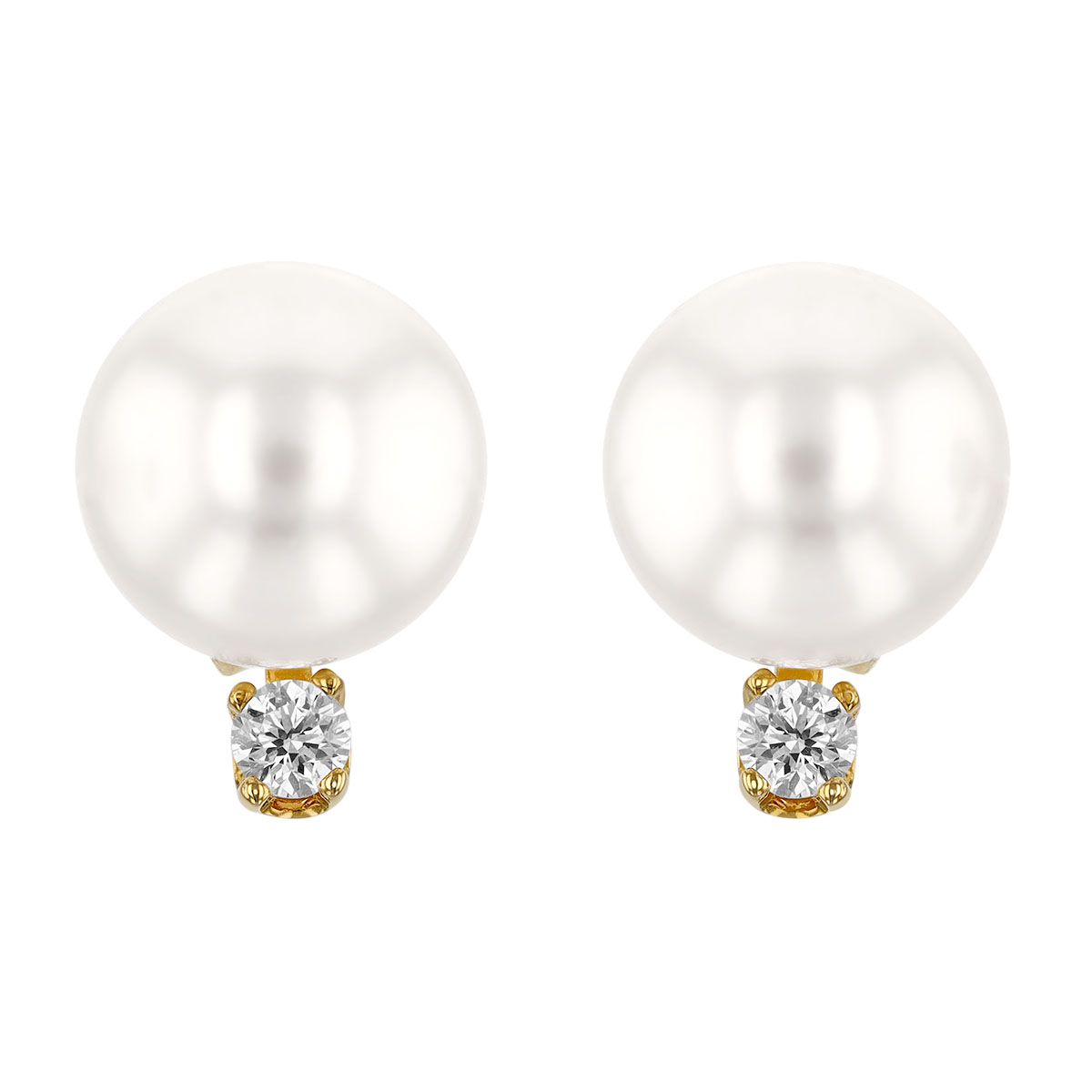 TARA Pearls Akoya Cultured Pearl & Diamond Stud Earrings, 6.5x7mm in Yellow Gold